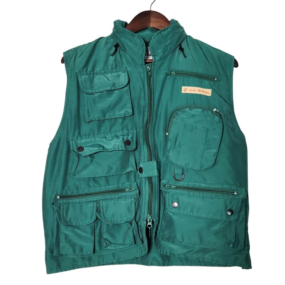 Vintage Jack Wolfskin‎ Fishing Vest Men L Green Outdoor Hiking Gorpcore Pockets